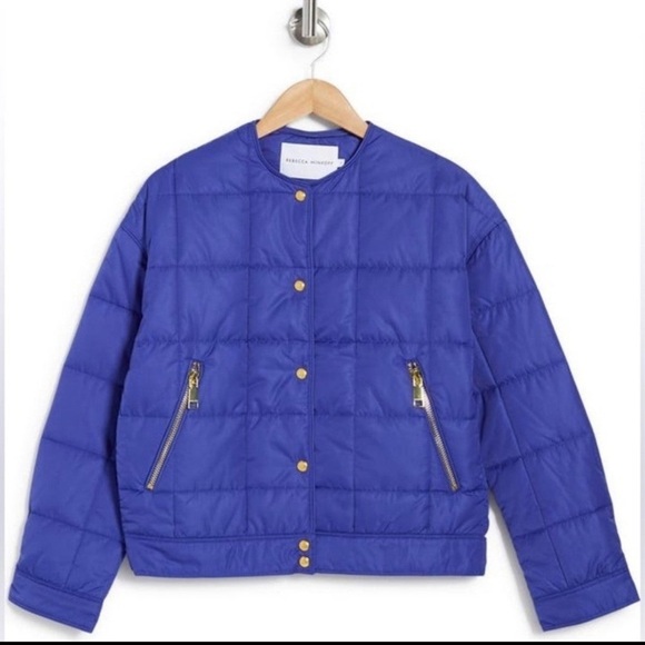 Rebecca Minkott Box Quilted Puffer women Jacket/ Shapire - size L - Picture 3 of 14